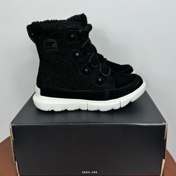 New Sorel Explorer Next Joan Cozy Boots in Black Suede/Faux Shearling Size 6.5 - Picture 4 of 8